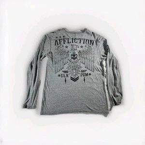 Affliction Henley Live Fast Long Sleeve Grey Long Sleeve Double-sided Shirt XL - Picture 1 of 11