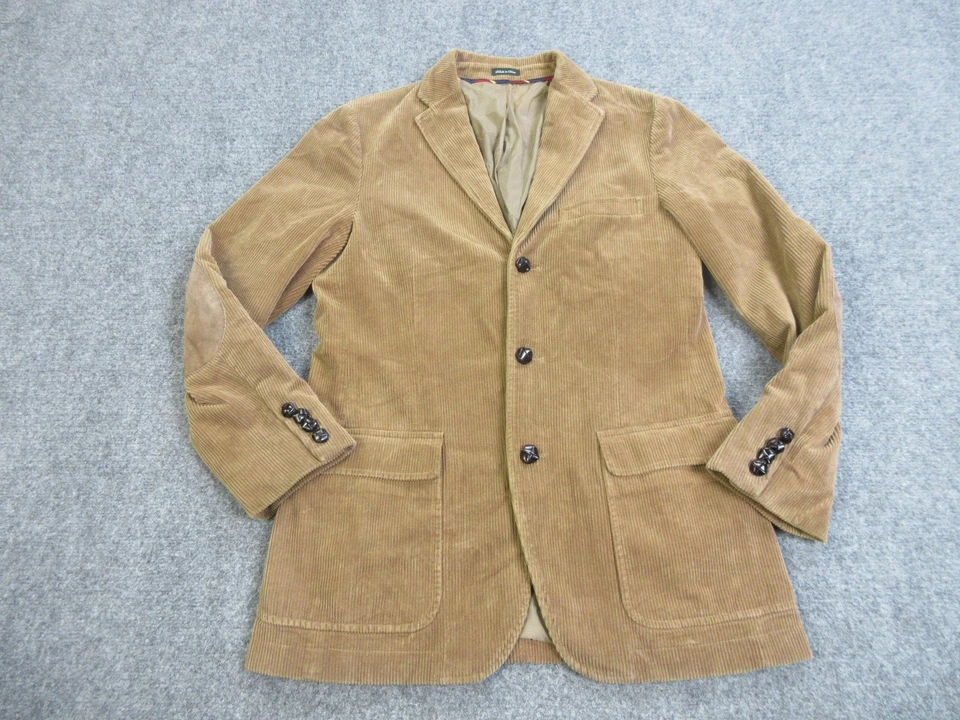 J.Crew Blazer Jacket Mens Small Tan Corduroy Elbow Patch 3 Button Sport Coat - Image 1 of 4