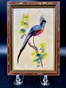 Vintage gerahmtes Vogel Gemälde ~ 6" x 4" mexikanisches Bild - Bild 1 von 7