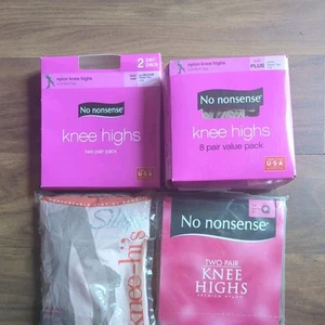 5 No Nonsense 2-Pair Packs KNEE HIGHS Nylon Hosiery One Size 4 Off Blk 1 Blk - Picture 1 of 9