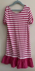 Ralph Lauren Polo Striped Jersey-Eyelet Dress Ultra Pink White Kids Girls 12/14 - Picture 1 of 10