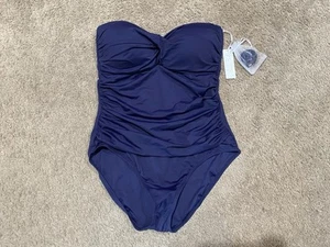 Costume da bagno Anne Cole Twist davanti blu navy senza spalline pezzo unico donna 14 con spalline nuovo con etichette - Foto 1 di 15