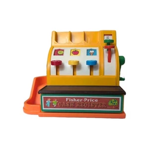 Vintage 1974 Fisher Price Registrierkasse und 6 Münzen Geld Baum Aufkleber auf Rückseite - Bild 1 von 17