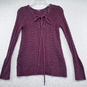 Free People Sweater Womens Long Sleeve Lace Up Knit Burgundy Small S - Picture 1 of 15