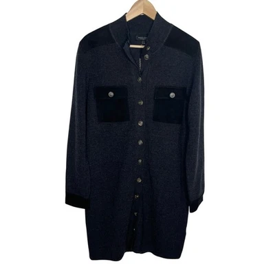 Banana Republic Merino Wool Suede Sweater Dress Womens L Gray Black Utility Coat - Image 1 of 4