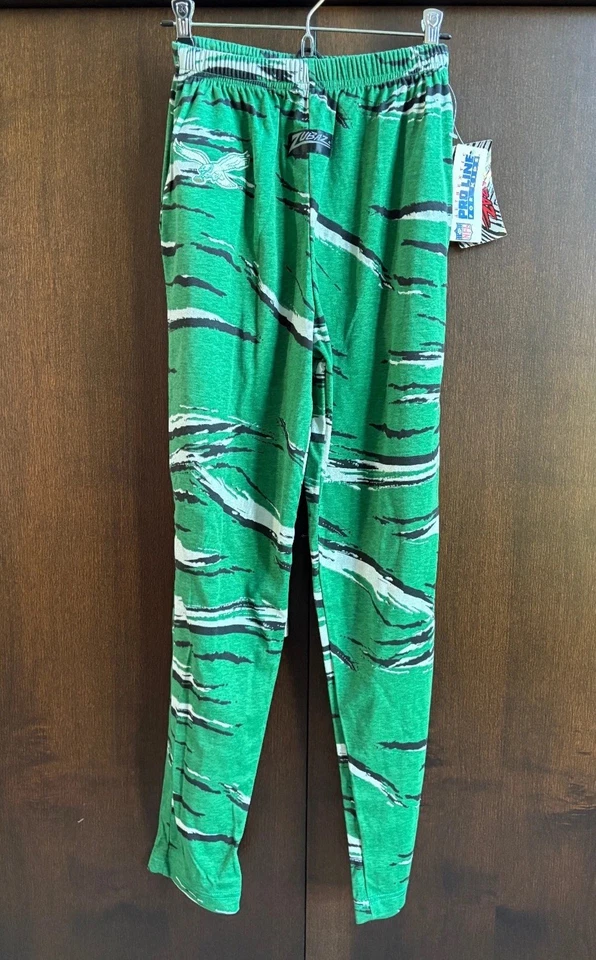 Calça Vintage Anos 90 Philadelphia Eagles Zubaz Verde Kelly Juventude Extra Grande/Adulto P-com etiquetas - Imagem 1 de 4