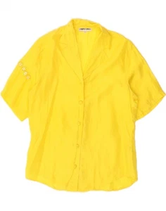 ENARA CAMICE Womens Short Sleeve Shirt Blouse UK 16 Large Yellow Silk CG03 - Picture 1 of 3