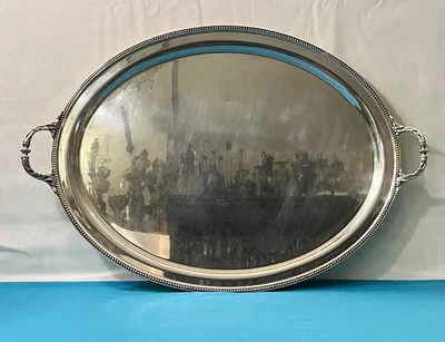 Plateau de service ERCUIS modèle PERLES ACANTHE métal argenté 51,5x37 cm table - Photo 1/4