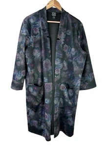 CLARA SUN WOO Kimono 1X Jacket Floral Cardigan Open Front Sleeve Gray Artsy - Picture 1 of 23