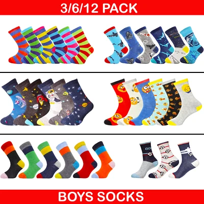 3/6/12 Pairs Boys Ankle Socks Children Kids Multicoloured Design Novelty Socks - Image 1 of 4