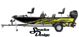 Boat Wrap Yellow Gray Vinyl Graphic Decal Kit Fish Abstract Splatter Line - Picture 1 of 1