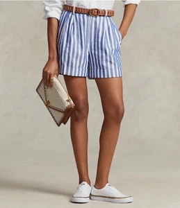 Polo Ralph Lauren Women Striped Pleated Linen-Cotton Dobby Short Sz 6 NWT 248$ - Picture 1 of 5