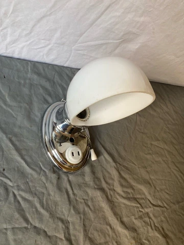 Antique Chrome Brass Sconce Old Milk Glass Shade Vtg Deco Light Fixture 275-22E Cover