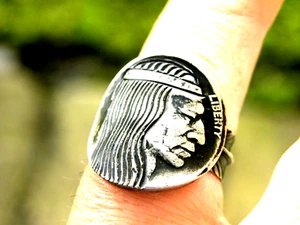 Signet ring authentic Original Hobo Nickel Coin Art feather sterling silver - Picture 1 of 5