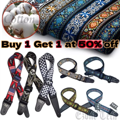 Guitar Straps Vintage Embroidered For Bass Electric Acoustic Guitar Adjustable - Image 1 of 4