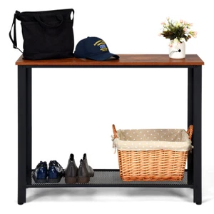 Console Sofa Table W/ Storage Shelf Metal Frame Wood Look Entryway Home Black - Picture 1 of 6
