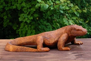 Estatua de dragón de Komodo de madera tallada a mano, escultura de reptil, decoración hecha a mano - Imagen 1 de 7