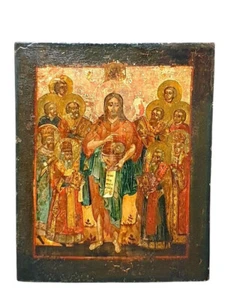 Icono ruso "Juan Bautista y 10 santos" Rusia Russian Icon siglo XIX - Imagen 1 de 5
