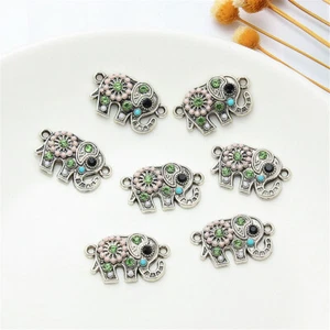 10 pcs Retro Silver Metal Crystal Elephant Animal Charm Pendant Findings 23x14mm - Picture 1 of 6