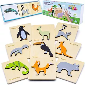 Holz Tierpuzzle für Kleinkinder 9er Pack pädagogisches Lernspielzeug für Alter 2+ - Bild 1 von 7