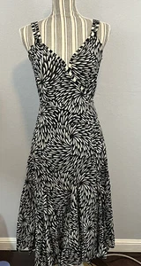 Monsoon black and ivory print sleeveless midi wrap dress Size 4US 8UK - Bild 1 von 7
