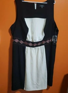 Lux II Women's Black & White Color Block Diamond Design Waistband Dress ~ Sz 20W - Picture 1 of 4