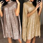 Sparkling Short Dress with Mock Neck and Cloak Sleeves for Women's Party
