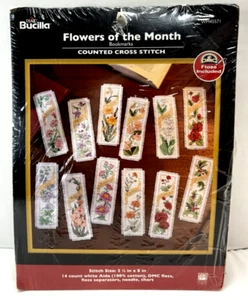 Bucilla Flowers Of The Month Bookmark Counted Cross Stitch Craft Kit New - Picture 1 of 9
