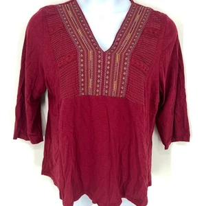 Top Pullover Boho Coldwater Creek Grande Cuello en V Bordado Manga 3/4 - Imagen 1 de 12