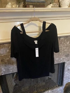 Neu mit Etikett Chicos Travelers Bluse Damen Gr. 3 (16/XL) schulterfrei SS schwarz Oberteil - Bild 1 von 7