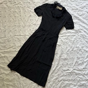 Vintage 1940s Black Dress Lace Detail Rayon? As Is Used Art Deco Style - Picture 1 of 15