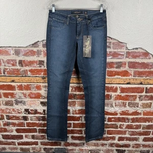 Ed Hardy Jeans Womens 26 Dark Wash Skinny Stretch Tattoo Embroidered Pockets NWT - Picture 1 of 10