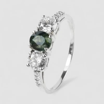 Forest Green Tourmaline 0.38Ct 925 Sterling Silver White Gold Gemstone Rings - Image 1 of 4