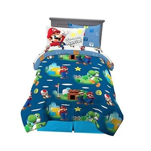  Kids Bedding Super Soft Comforter and Sheet Set with 5 Piece Twin Size Mario - Picture 1 of 7