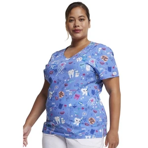 DICKIES 4XL Scrubs EDS Dental V Neck Top DK852 FGFU FILLINGS FOR YOU T - Picture 1 of 2