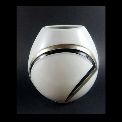 AK KAISER W-Germany Vintage Porzellan Vase weiß schwarz-silber Corvo 80er modern - Bild 1 von 4