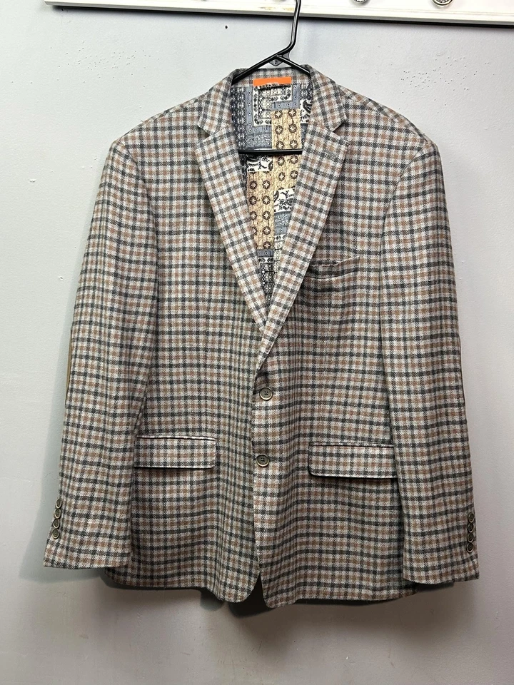 Blazer Tallia Para Hombres 48R Marrón Gris Cuadros 100% Lana Codo Parche Chaqueta Abrigo Deportivo Foto 1 de 4