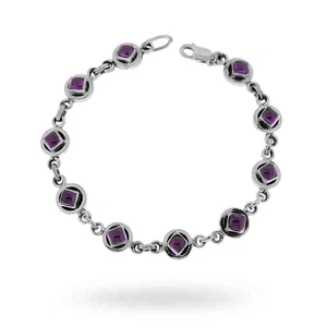 Bracciale Etnico Thailandese con Pietre Ametista in Argento 925 - Picture 1 of 1