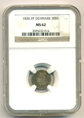 Denmark Frederik VI 1836 IFF Silver 3 Rigsbankskilling MS62 NGC Toned - Image 1 of 4