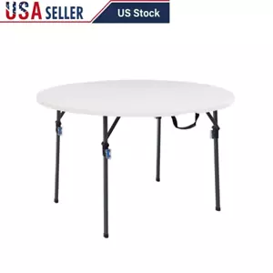Folding Round Table 4ft Portable Plastic Easy Clean Indoor Outdoor Space Saving - Picture 1 of 12