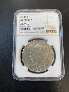 1934 S PEACE DOLLAR NGC AU-50 DET - BETTER DATE - ABOUT UNCIRCULATED - SLAB - $1 - Picture 1 of 2