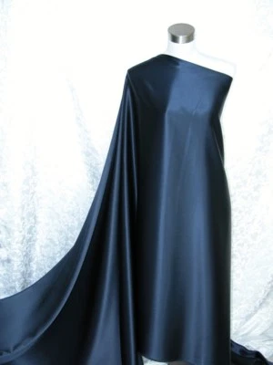 New 100% Pure Silk Satin Charmeuse Fabric Navy Blue Per Yard - Image 1 of 2