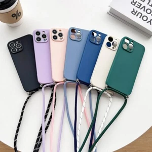 Crossbody Strap Lanyard Silicone Case For iPhone 15 11 12 13 14 Pro Max XR X XS - Photo 1 sur 12