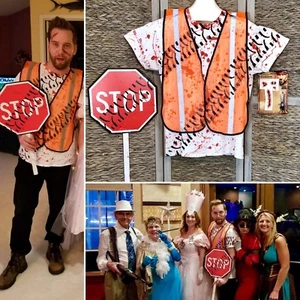 4 PC ZOMBIE CROSSING GUARD Costume Road Construction Zone Worker BLOODY Dead XL - Picture 1 of 10