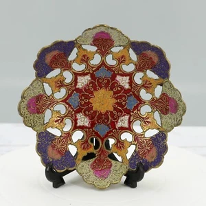 Vintage Bohemian Indian Brass Bowl Candy Decorative Dish Enamelled - Picture 1 of 6