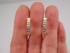 1Ct Baguette Cut Lab-Created Diamond Huggie Hoop Earrings 14k Yellow Gold Plated - Picture 1 of 4