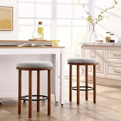 Modway Fable Boucle Fabric Counter Stools - Set of 2 in Walnut Taupe - Image 1 of 4