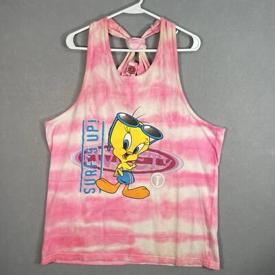 Camiseta sin mangas vintage años 90 Looney Tunes Piolín Pájaro Surfs Up para mujer rosa blanca Foto 1 de 4