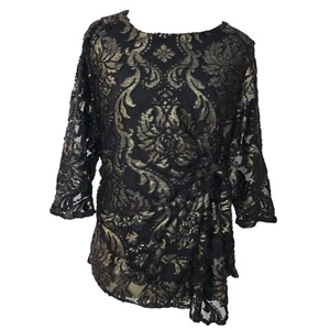 Alfani New Women Velvet-Burnout Elegant Gold Black Top Petite Size PXL NWT Goth - Picture 1 of 12