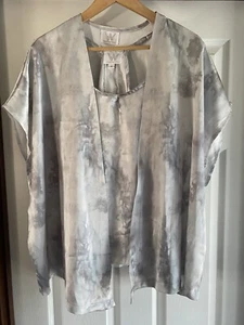 Weeks Weatherly Pajama Camisole & Jacket Satin silk White Grey Women’s Size Med - Picture 1 of 11